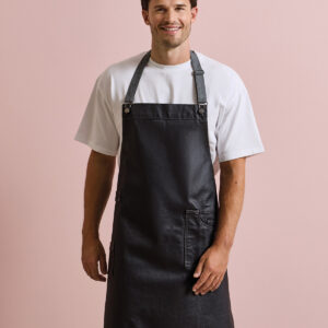 District waxed-look denim bib apron